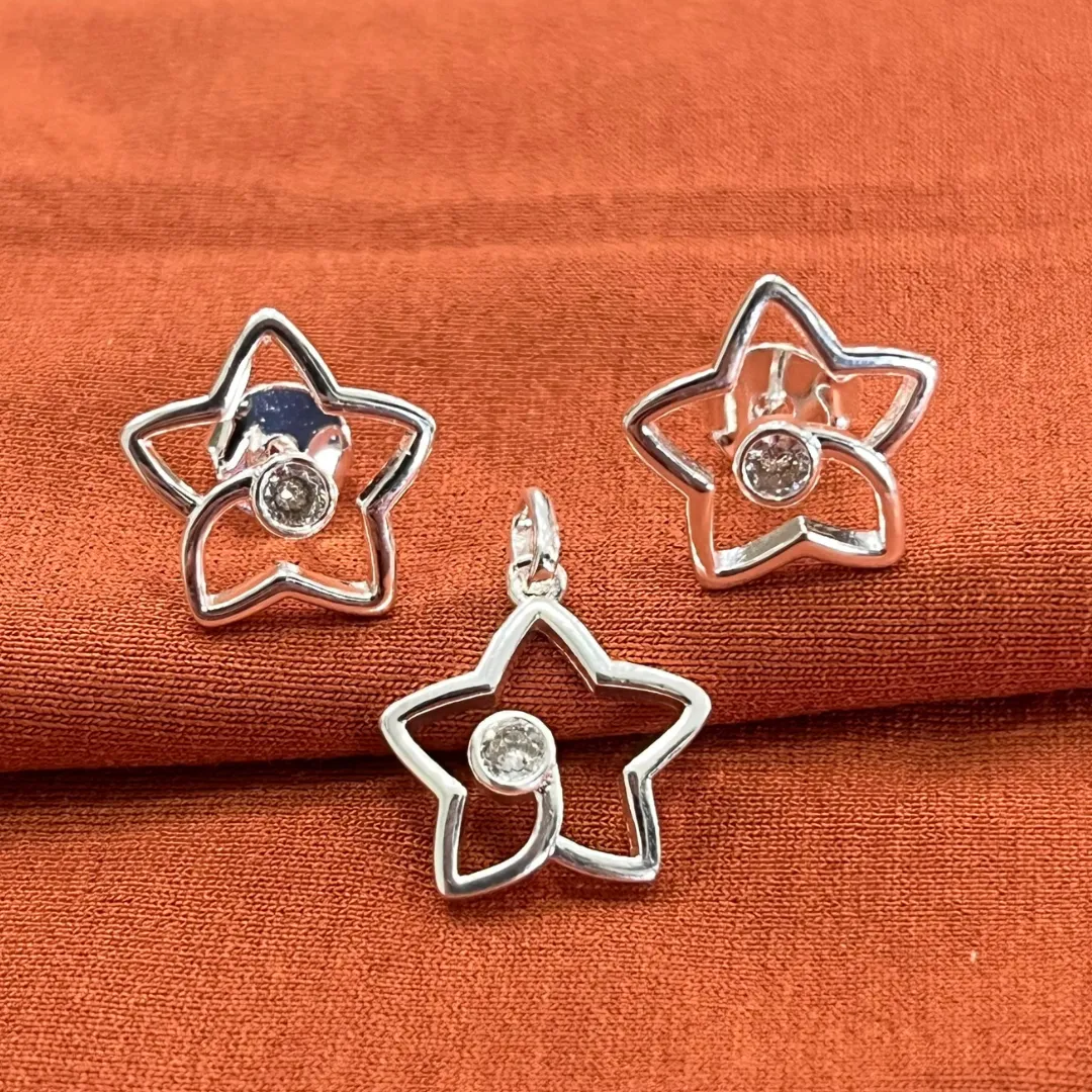 Conjunto Estrela com Zircônia — semijoia bruta cravejados da Santana Brutos, atacado para lojistas